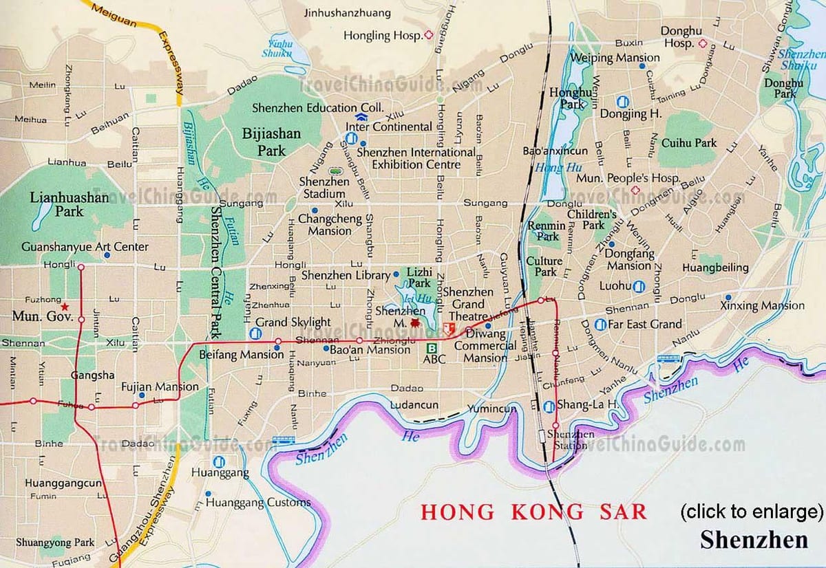 Shenzhen guangdong v Číne mapu