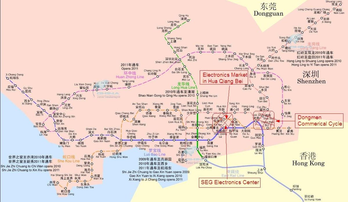 mapa Shenzhen elektronika trhu