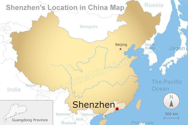 Shenzhen umiestnenie v Číne mapu