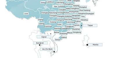 Mapa Shenzhen letecké trasy