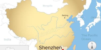 Shenzhen umiestnenie v Číne mapu